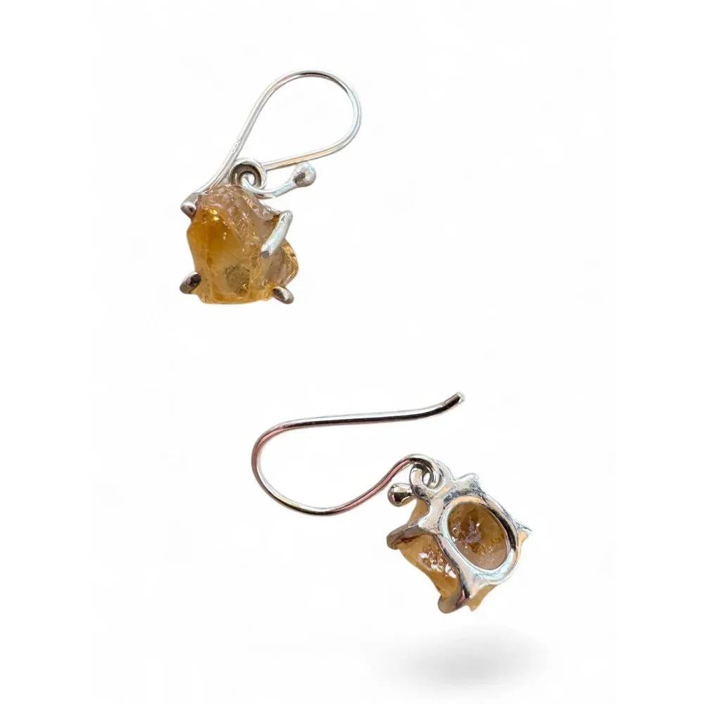 Rough Citrine Solid 925 Sterling Silver Earrings